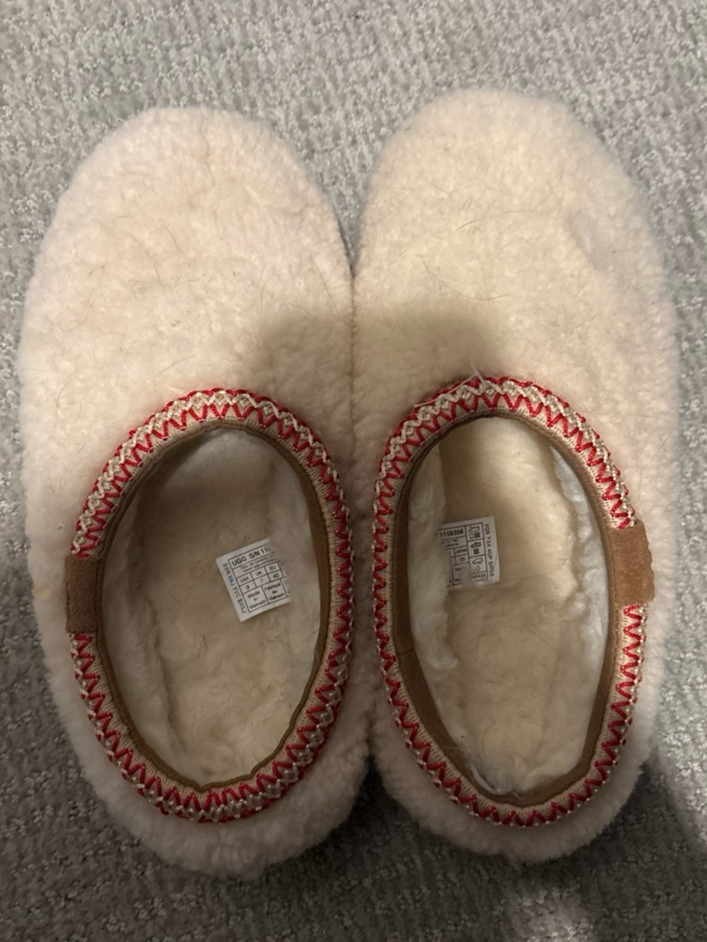UGG Cream Shearling Lined Slip-On Slippers with Red Trim